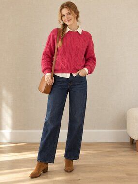 Meek Cozy Pink Cable Knit Sweater Cropped Medium